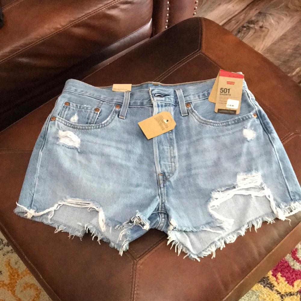 Levi's 501 Light Blue Distressed Women's Denim Shorts waist 29